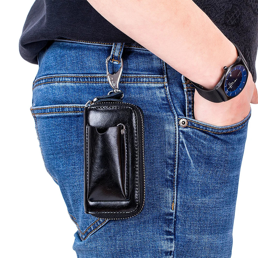 Men's Leather Key Wallet Car Key Holder Pouch Bag Case