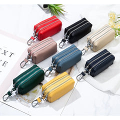 Leather Key Wallet Unisex Key Bag Double Zipper Keychain Case