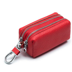 Leather Key Wallet Unisex Key Bag Double Zipper Keychain Case