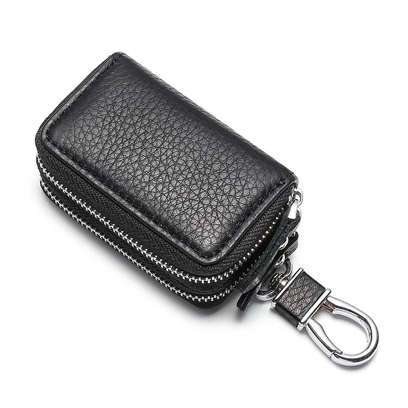 Leather Key Wallets Unisex Key Bag Double Zipper Keychain Case
