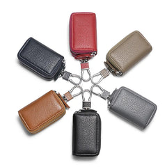 Leather Key Wallets Unisex Key Bag Double Zipper Keychain Case