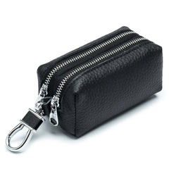 Leather Key Wallet Unisex Key Bag Double Zipper Keychain Case