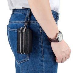 Leather Key Wallet Unisex Key Bag Double Zipper Keychain Case