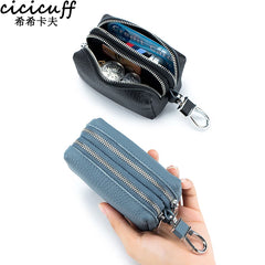 Leather Key Wallet Unisex Key Bag Double Zipper Keychain Case