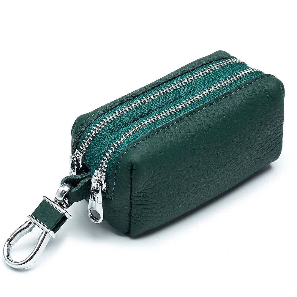 Leather Key Wallet Unisex Key Bag Double Zipper Keychain Case