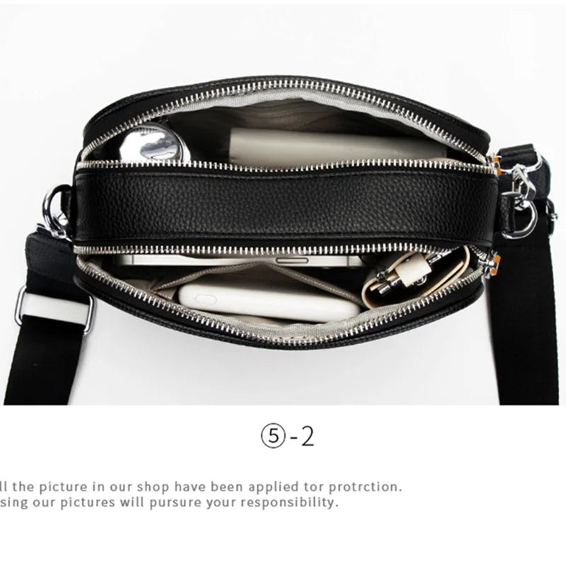Small Leather Shoulder Bag for Women, Wide Straps Crossbody Purse
