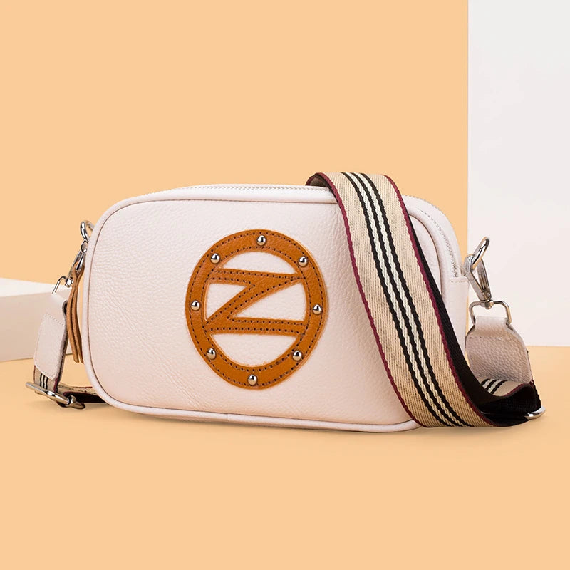 Small Leather Shoulder Bag for Women, Wide Straps Crossbody Purse