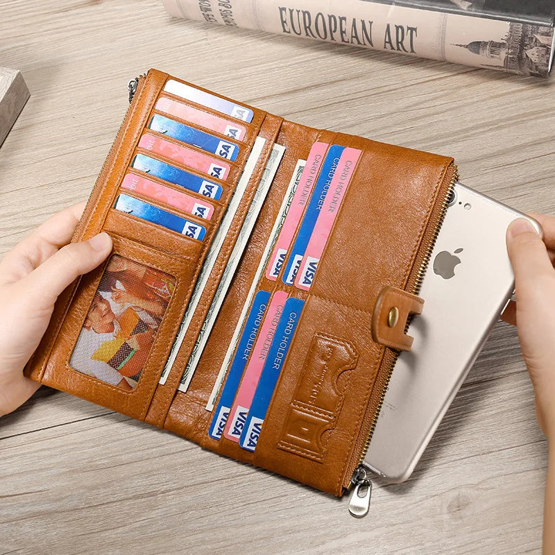 RFID Long Clutch Leather Wallet Men Women