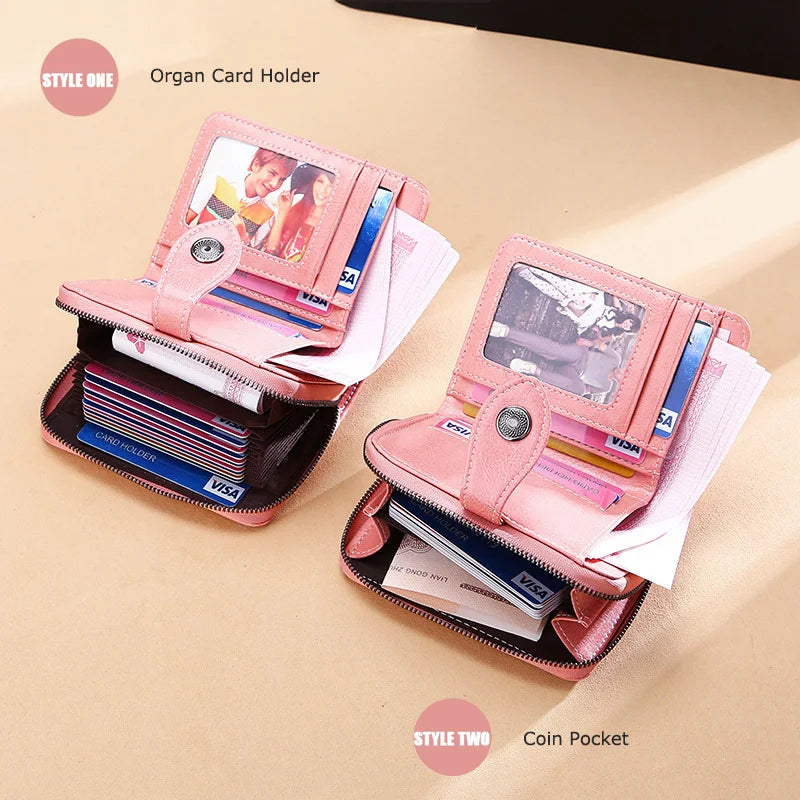 Oil Wax RFID Small Wallet Women Clutch Bag