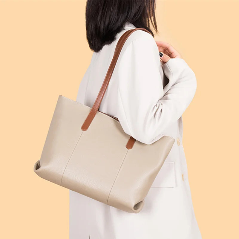 Luxury Large Capacity Tote Bag Soft Cow Leather Shoulder Bag