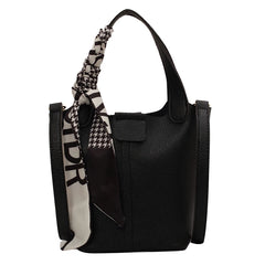 Real Leather Lychee Handbag Cowhide Texture Matching Basket Women Bucket Bag