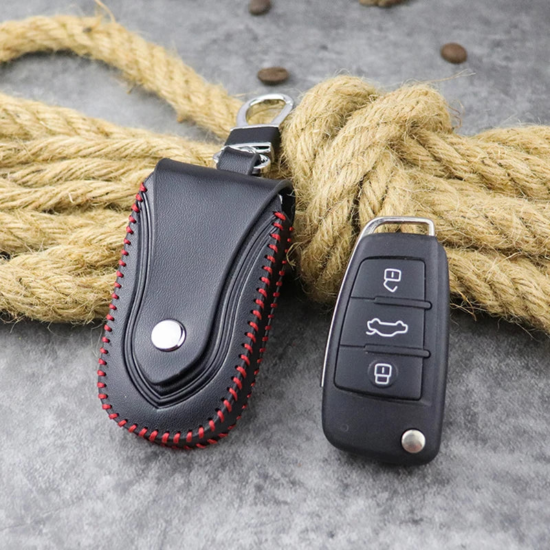 Leather Key Wallet Housekeeper Keychain Cover Zipper Keys Case