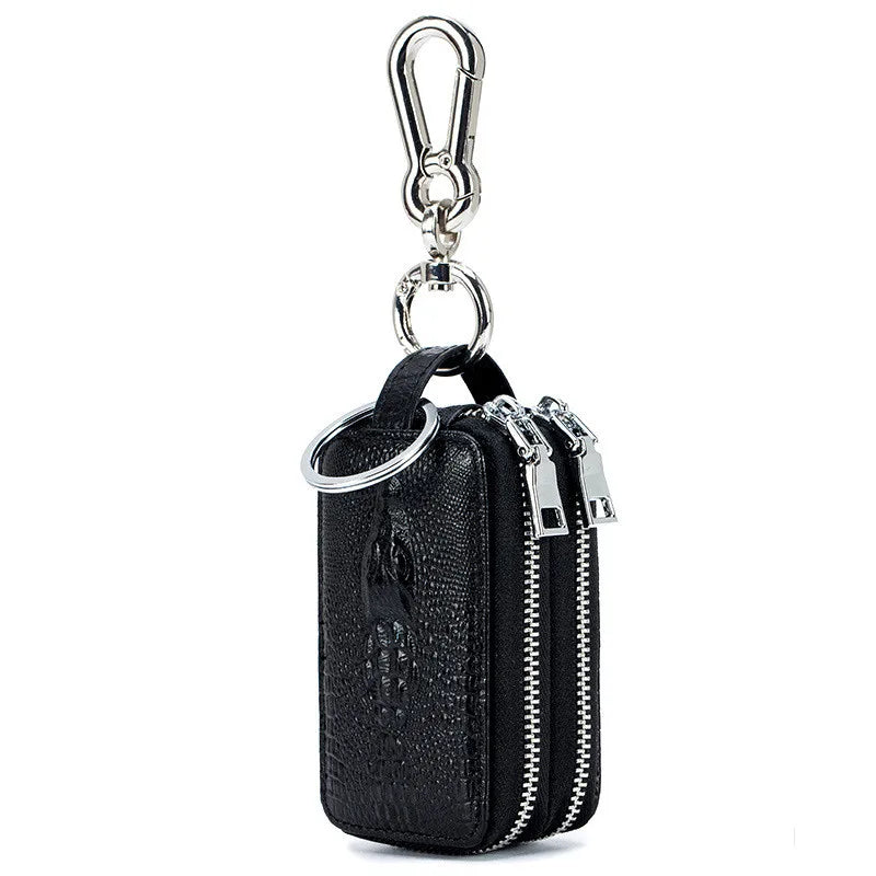 Crocodile Dual Zipper Key Case Large Capacity Organizer Small Wallet