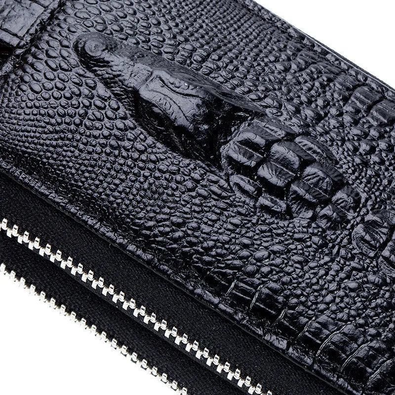 Crocodile Dual Zipper Key Case Large Capacity Organizer Small Wallet