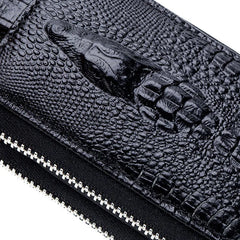 Crocodile Dual Zipper Key Case Large Capacity Organizer Small Wallet