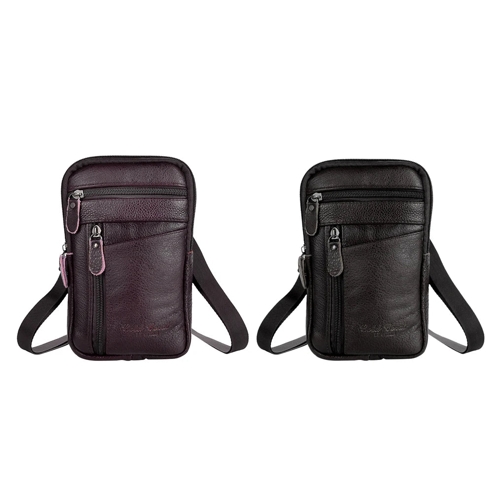 Leather Men Shoulder Crossbody Bag Business Casual Messenger Phone Pouch