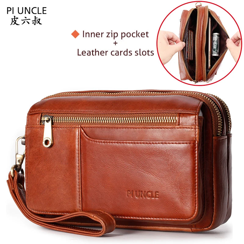 Leather Men's Long Clutch Wallet Oil Wax Cowhide Purse