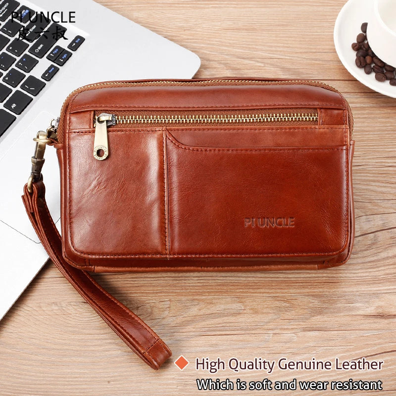 Leather Men's Long Clutch Wallet Oil Wax Cowhide Purse