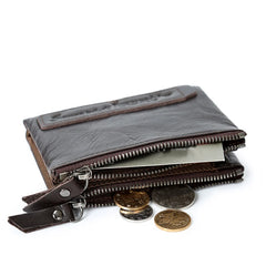 Leather Men's Wallet Short Retro Money Bag Purse Cowhide Leather Double Zipper