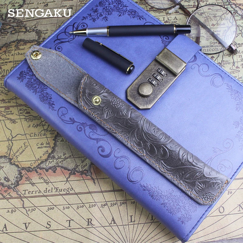 Leather Pen Case Cover Cowhide Pencil Pocket Portable Storage Pen Pouch Pencil B