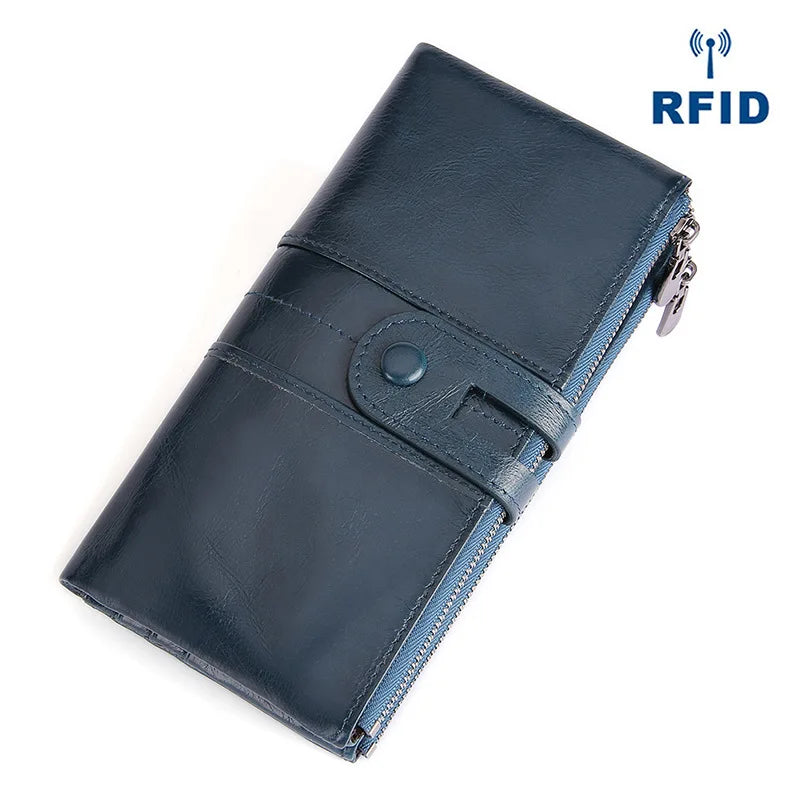 RFID Leather Purse Women Zipper Wallet Long Ladies Clutches
