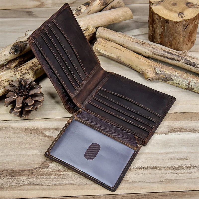 RFID Leather Short Wallet Men's Purse Crazy Horse Cowhide