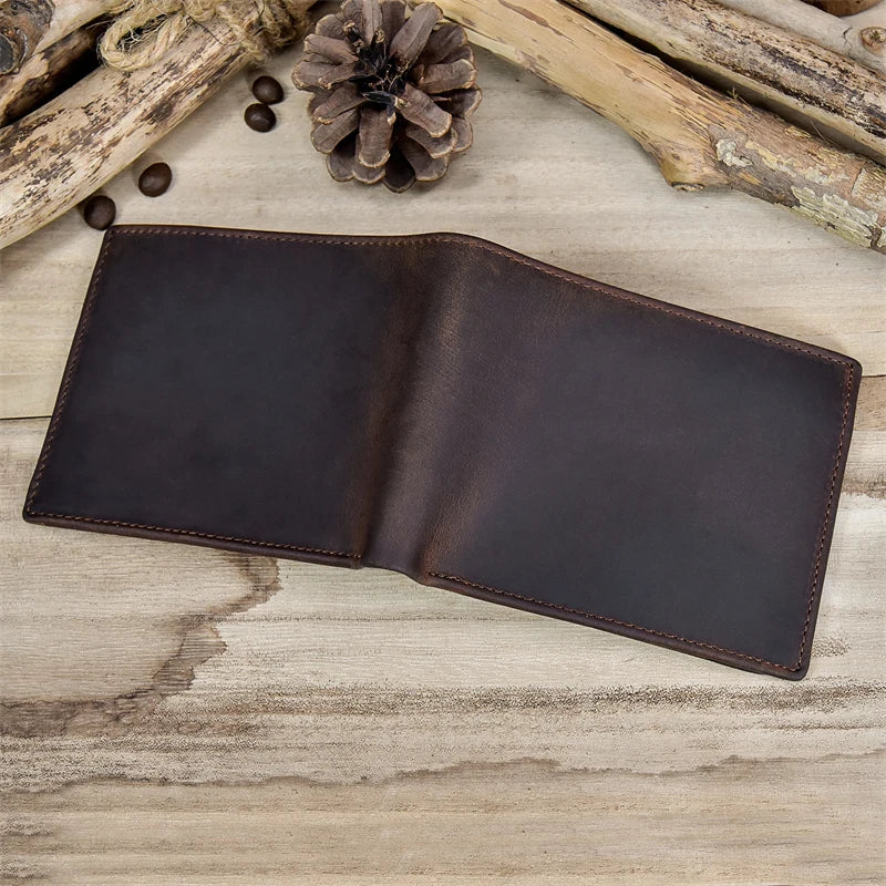 RFID Leather Short Wallet Men's Purse Crazy Horse Cowhide