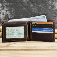 RFID Leather Short Wallet Men's Purse Crazy Horse Cowhide
