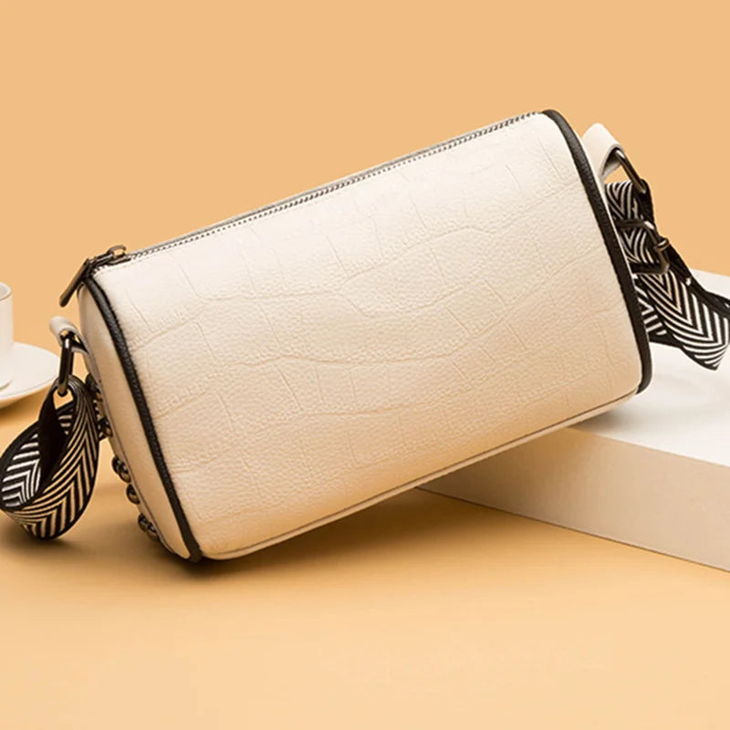 High Stone Pattern Leather Shoulder Bag for Women