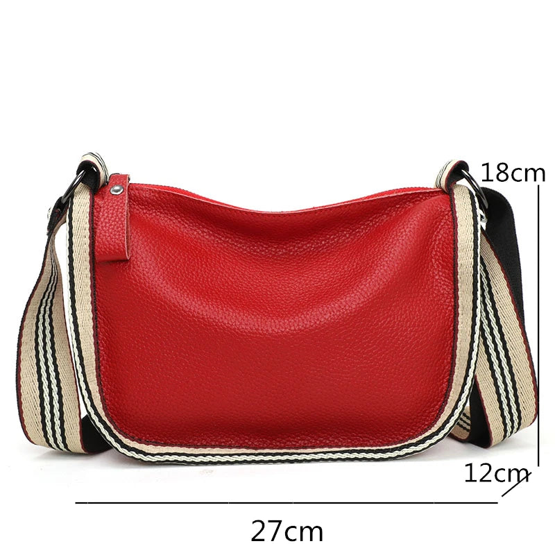 Leather Tote Bag Cowhide Women Handbags Shoulder Bags Wide Strap Messenger Bag