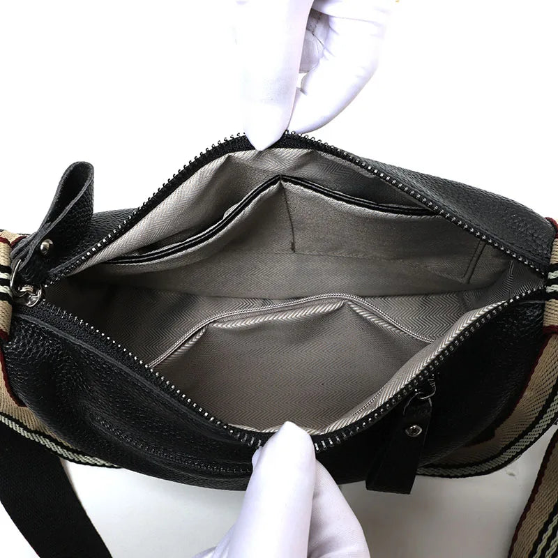 Leather Tote Bag Cowhide Women Handbags Shoulder Bags Wide Strap Messenger Bag