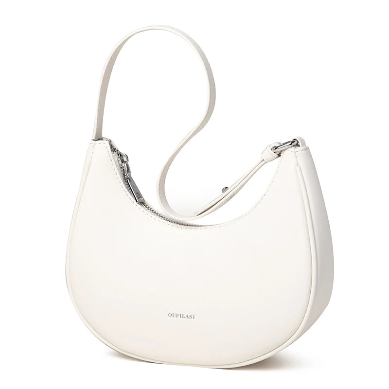Leather Underarm Women Shoulder Bag Crossbody Bag Cowhide Half Moon Handbags