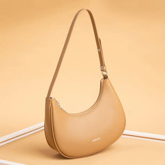 Leather Underarm Women Shoulder Bag Crossbody Bag Cowhide Half Moon Handbags