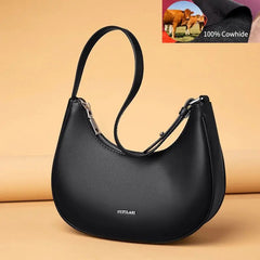 Leather Underarm Women Shoulder Bag Crossbody Bag Cowhide Half Moon Handbags