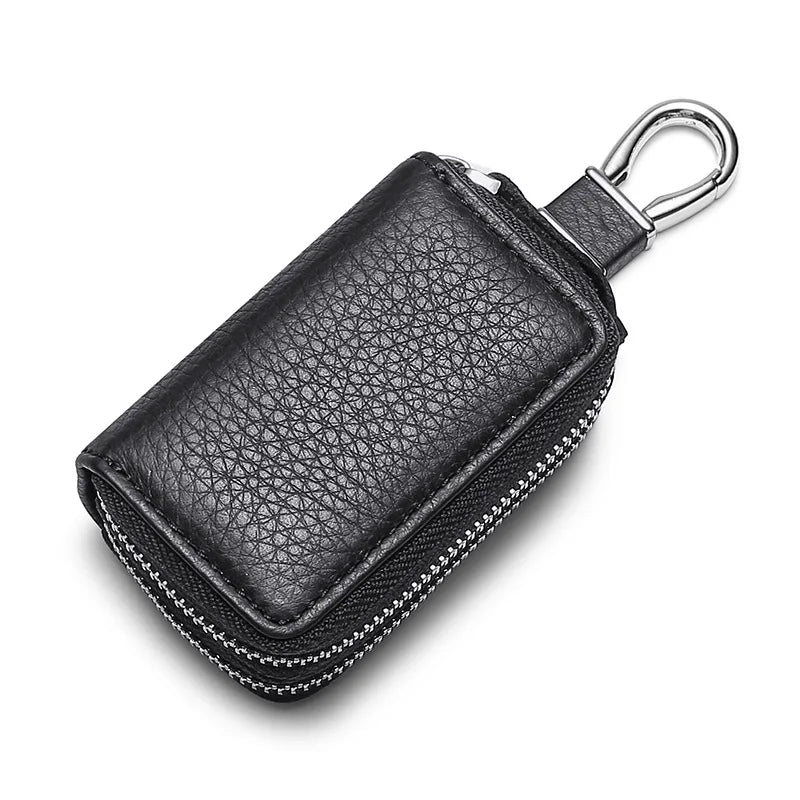 Leather Key Holder Double Zipper Home Organizer Men Women Case