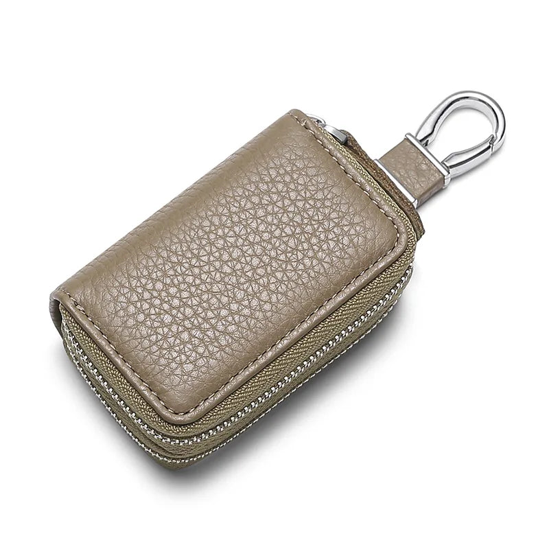 Leather Key Holder Double Zipper Home Organizer Men Women Case