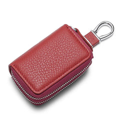 Leather Key Holder Double Zipper Home Organizer Men Women Case