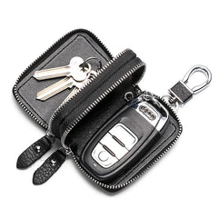 Leather Key Holder Double Zipper Home Organizer Men Women Case