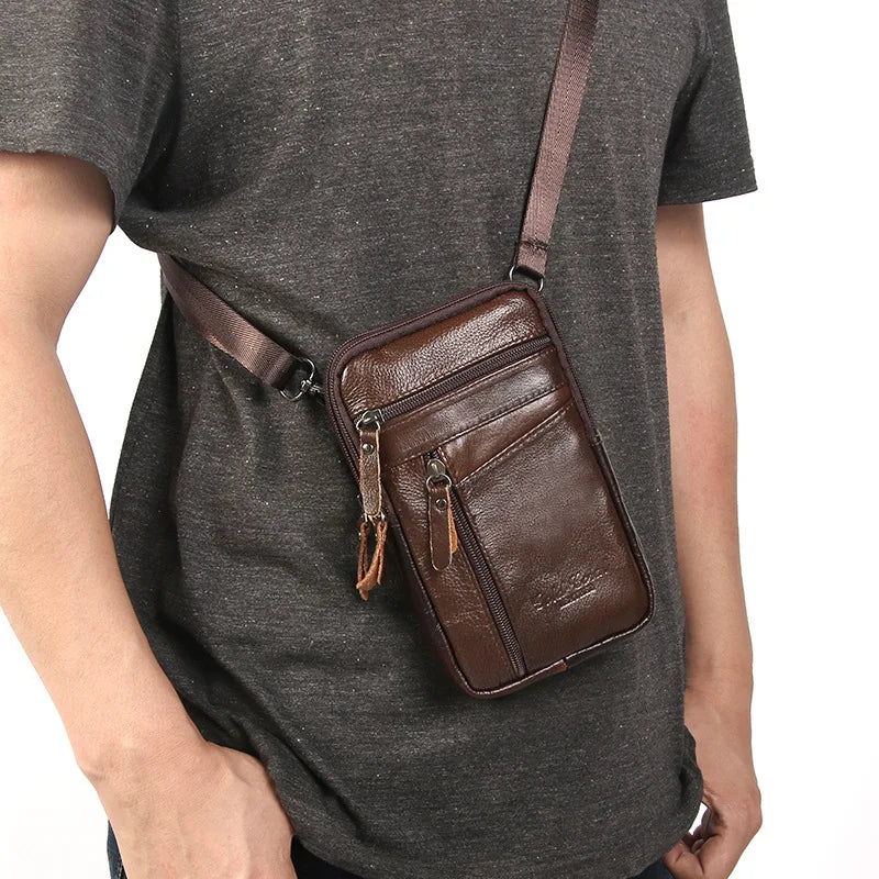 Leather Waist Packs Pocket Men's CellPhone Bags Man Sports Cross Shoulder Belt B
