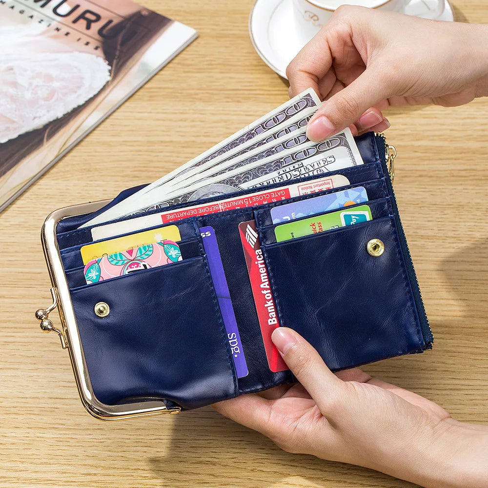Leather Wallet Retro Short Purse European American Style Multi-funct