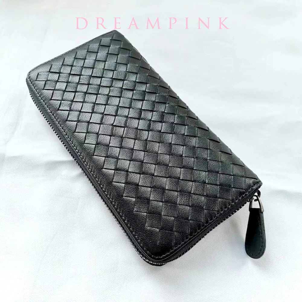 Leather Weave Men Clutch Bag Long Cell Phone Wallet Business Women Clutch Purse