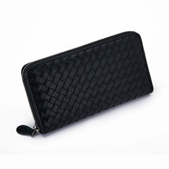 Leather Weave Men Clutch Bag Long Cell Phone Wallet Business Women Clutch Purse