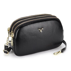 Leather Women Crossbody Bags Small 3 Layer Zipper Female Messenger Bag