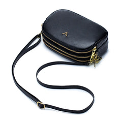 Leather Women Crossbody Bags Small 3 Layer Zipper Female Messenger Bag