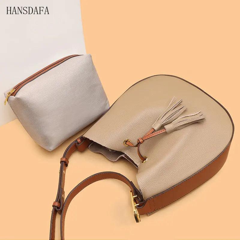 Leather Women Handbag Totes High Shoulder Bag Tassel