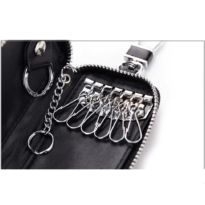 Leather Key Wallets Zipper Key Bag Housekeeper Pouch Purse Keychain
