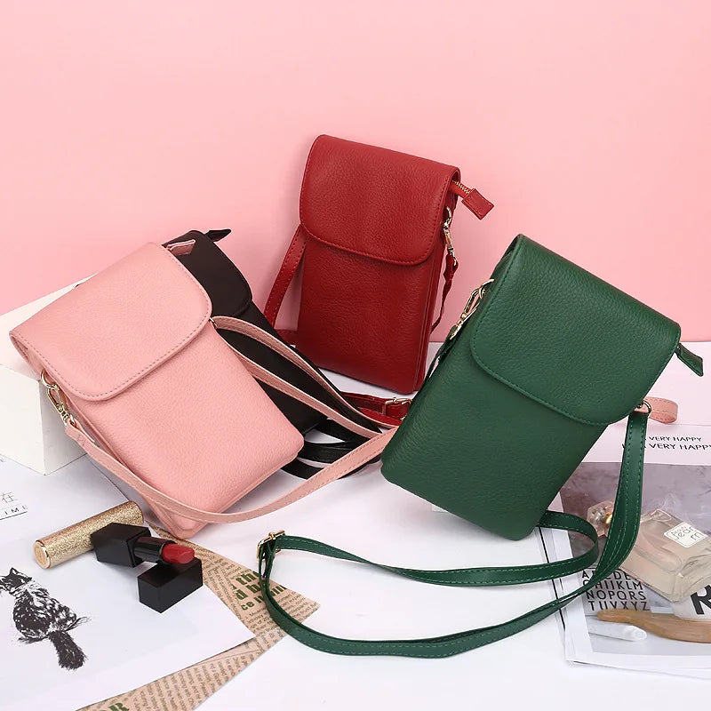 Real Cowhide Women Phone Bag Crossbody Purse