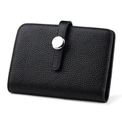 Leather Women Short Wallet Hasp High Capacity Cowhide Money Bag Solid