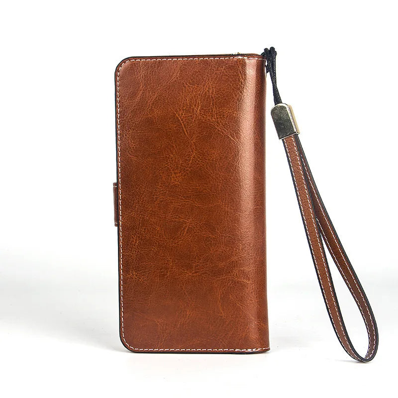 Oil Wax Leather Women Wallet Long Purse with Coin Pocket