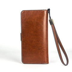 Oil Wax Leather Women Wallet Long Purse with Coin Pocket